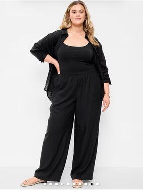 Old Navy 3X High Waisted Linen Blend Super Wide-Leg Pants